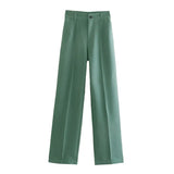 Waist Zipper Pants Chic Office Lady Casual Pantalon for Women Vintage Female Trousers 2023 Solid Straight Women's