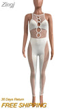 Mesh Patchwork Women Sleeveless Cut out Jumpsuit Skinny Sexy Streetwear Sportswear Long pant Rompers 2023 Summer