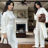 2025 New Women's Round-Neck Long-Sleeved Broad-Legged Trouser Commuting