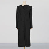 New Temperament Splicing Long Sleeve Single Row Buckle Long Loose Thin Senior Design Wind Coat Women's