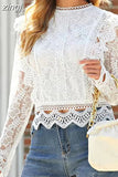 Blouse Women long sleeve White Hollow Out Shirt Ladies Elegant Long Sleeve Zipper tops Office Lady Fashion Blusas