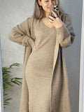 Knitted Suit For Autumn/Winter 2025 Women's Elegant Vest Dress + Long Open Shirt Jacket