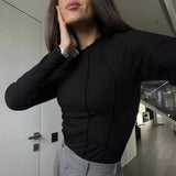 Zingj Bottom Shirt Autumn Winter Round Collar Tight Edge T-Shirt Female Tight Casual Sexy Jacket