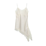 New Female V-Neck Lace Decoration Asymmetric Sling Dress