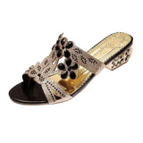 Cool Slippers Women's Summer New Coarse-Heeled Toe Women's Shoes Hollow Water Drill Outside Wearing High Heel Cool