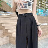 Women Wide Leg Pants Spring Fashion Women's Pants Thin High Waisted Straight Casual Trousers Female Clothing Black