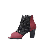 Hot Large-Size Mesh High Heels Coarse Heel Lace Fish Shoes Women's Sandals