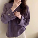 Zingj Advanced Sense Round Collar Design Sweater Female 2024 Autumn / Winter New Korean Version Soft Waxy Temperament Simple Wind Sweater-Outfit