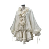Chicly Slightly Through The Flowers With Irregular Lotus Leaf Skirt Lantern Long-Sleeved Dress Fluttering Holiday