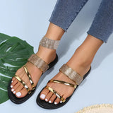 Zingj Large Size Flat Slippers Women's Classic Bright Diamond One-Line Casual