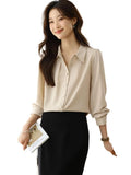 2025 New Solid Color Shirt Slim Fashion Shirt Elegant Temperament Commuting OL Chiffon