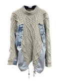 Version Of The Loose Lazy Sweater 2025 Autumn And Winter New Round-Neck Long-Sleeved Cowboy Splicing Design Feel Meat