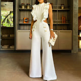 Solid Color Lotus Leaf Side Hollow Conjoint Set Of Beach Pants Women's Sense 2025 New Seaside