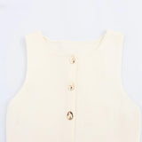 New Women's Uniform Pure Color Round Collar Single Buckle Sleeveless Simple Knitted Vest