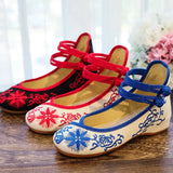 Zingj Heel Single Shoes Blue And White Porcelain Shallow Mouth Beef Tendon Bottom Embroidered Cloth Women's Shoes Mother Shoes