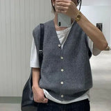 Sweater Vest Women Stretchy Simple Basic Daily V-neck Solid Open-stitch Female Korean
