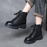 Layer Of Cowhide English Style Martin Boots Women Autumn And Winter New Warm Plus Velvet Short Boots Fashion Women's