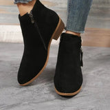 Velvet Side Zipper Martin Boots Women Coarse And Short-Trace Thin Nude Boots