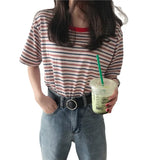 Zingj 2024 New Striped Short-Sleeved T-Shirt Korean Version Bottom Shirt Women's Student Top Women's