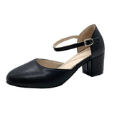 Women's 2025 Four Seasons New Round Head Simple Shallow Single Shoes Women's Buckle Thick Heel High Heels Women's