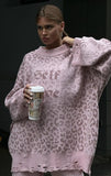 Blogger Wind With Loose Letter Embroidery Personality Tattered Knitted Sweater Casual Personality Sweater Women Autumn And