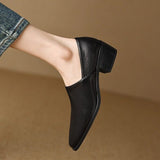 Zingj Heel Single Shoes Female 2024 New Pointed Deep Mouth French Small Fragrant Wind Thick With Temperament Pure Color Small Leather Shoes Female-Outfit