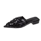Women's Shoes Forever Pedal Home ~ Summer Fresh! French Small Retro Cross-Woven Hollow Fashion Low-Heeled Slippers