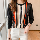 Knit Long Sleeve Splicing Knit Sweater Women's Autumn 2025 New Silk Top Style Casual Head