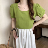 Zingj Sleeve T Shirt Female Summer 2024 New French Design Sense Low Round Collar Slim Thin Short Sleeve Student