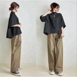 And South Korea In The Spring And Summer New Temperament Loose Sleeve Top + Loose Broad Leg Pants Two Sets Of