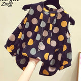 Goth Dot Print Blouse Women Summer Sexy Off Shoulder Chiffon Top Plus Size Korean Style Lantern Sleeve Loose Retro