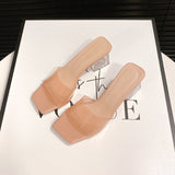 Summer New Transparent Crystal Slippers Women Wear Coarse High-Heeled Side Cool Slippers Outside Women's