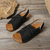 Asia's New Large-Size Sandals Women's Thick Bottom Slope And Lace With Magic Sticky Beach Cold