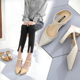 Spring And Summer Korean Version Of The Bag Head With Cold Slippers Female Pointed Word Thick Heel Half Slippers High