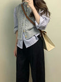 New Temperament Gentle Retro Wool Knitted Vest Women Autumn New Gray Wooden Buckle Sleeveless