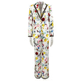Spring And Summer New Star Fashion Print A Buckle Blazer Long Suit Two