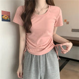Zingj Rope Short-Sleeved T-Shirt Women 2024 New Summer Korean Version Design Sense Slim Casual Short Student Jacket