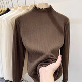 Ear Knit Shirt Half High Collar Bottoming Shirt Women With White Bottom Sweater 2025 Spring And Autumn New