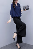 New Large-Size Women's Summer Two-Piece Sant Chiffon Broad Leg Trousers Casual Fashion Suit