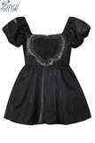 Lace Splicing Puff Sleeve Dress Women French Sweet Vintage Ball Gown Dress 2023 Summer High Waist Kawaii Lolita Dress