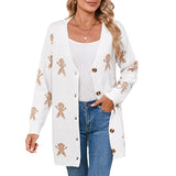 And Winter New Sweater Female Christmas Cartoon Embroidered Long Knitted Cardigan