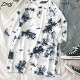 Women Short Sleeve Tie-dye Colorful O-neck Couple Bf Loose Popular Korean Style Harajuku Students Streetwear Tops