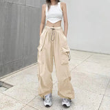 Zingj Sense High Street Cargo Pants Female 2025 New Loose Straight Leg Wide Leg Large Pocket Casual Retro Bundle Leg Pants