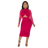 Zingj Fashion Women's Mesh Long Sleeve Solid Color Wrapped Breast Crop