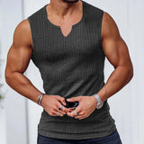 Knitting Vertical Stripe Fitness And Leisure Vest Men's I-Word V-Neck Wide Shoulder