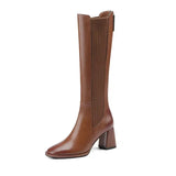 And High-Heeling Women's Autumn And Winter New With Women's Boots After Zipper But Knee Boots Square Head Solid Color Knight