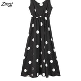 Women Ankle-length Elegant Personality Backless Streetwear Holiday Empire Dot Summer Frill Romance Black White