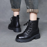 Layer Of Cowhide English Style Martin Boots Women Autumn And Winter New Warm Plus Velvet Short Boots Fashion Women's