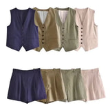 Autumn Style New Style Tooling Style Solid Color Slim Vest Shorts Leisure