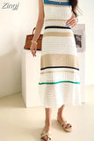 Sleeveless Hollowed Out Summer Women Temperament Elegant Knitting Dress Korean Ladies Dresses Woman New Long